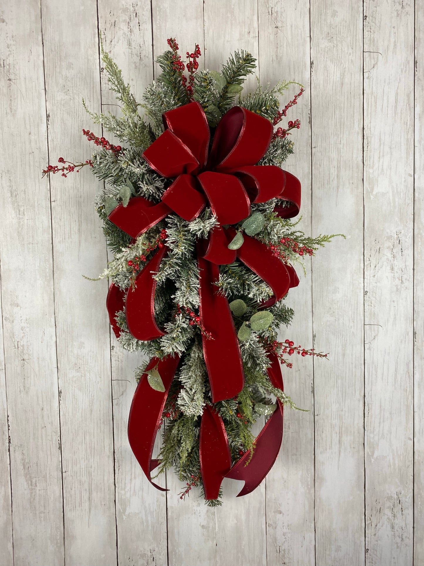 SOLD Christmas / Winter Pine Swag with Red Velvet Bow