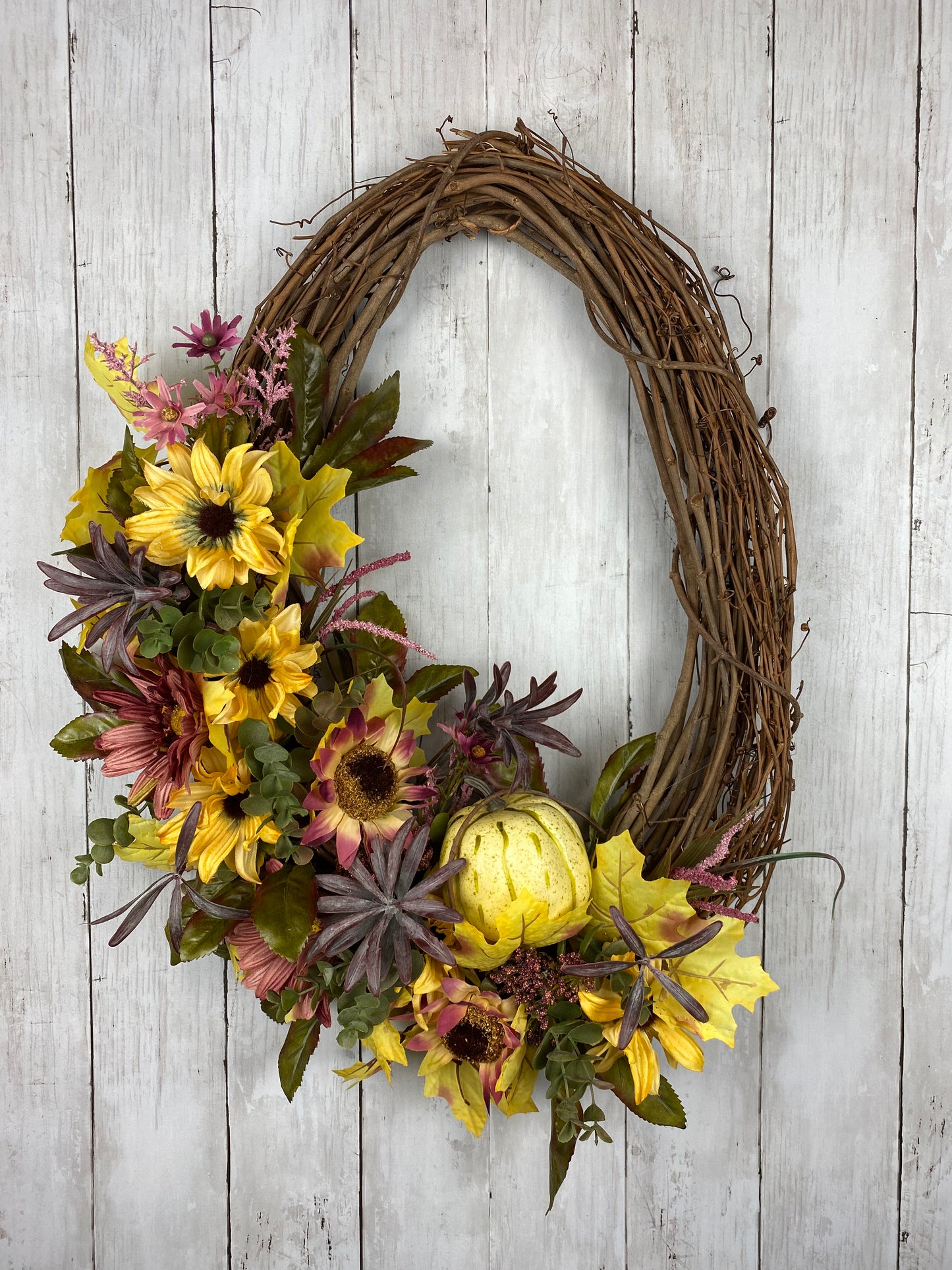 Fall wreath in mauve and yellow