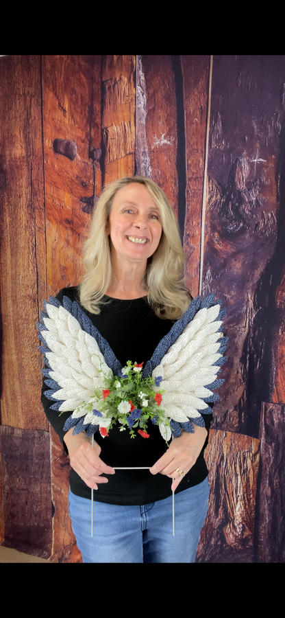 Flying angel wings for veteran