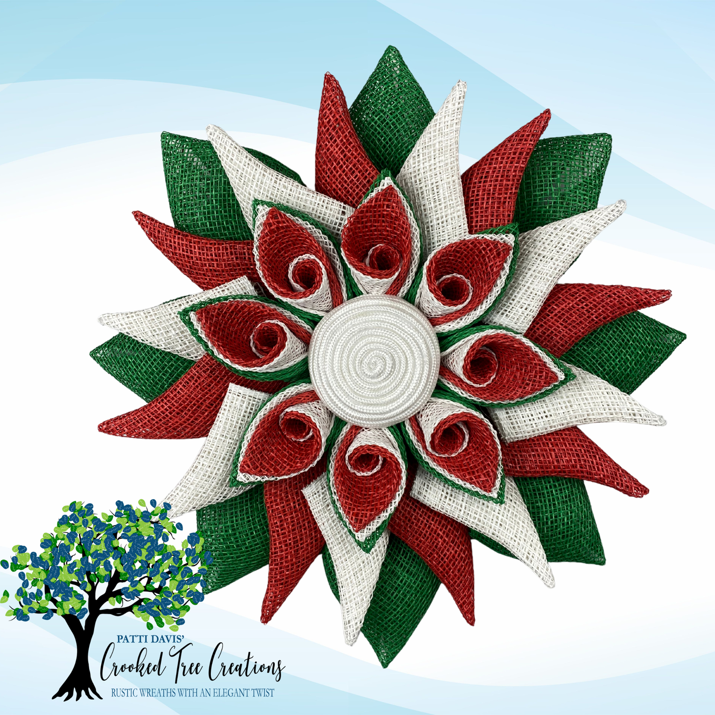 Christmas Red, White and Green Swirl Petal Wreath