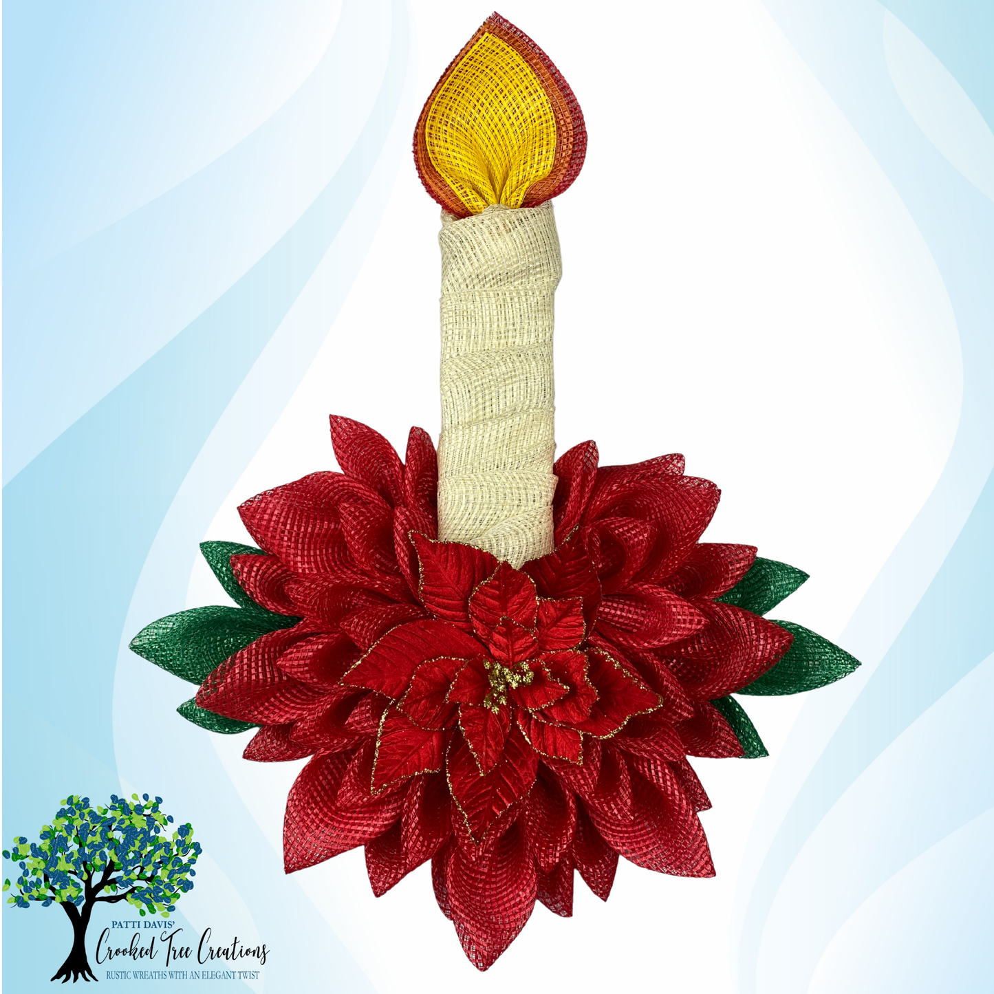Christmas Candle Wreath with Poinsettia Base