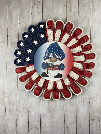 Patriotic sunflower gnome wreath