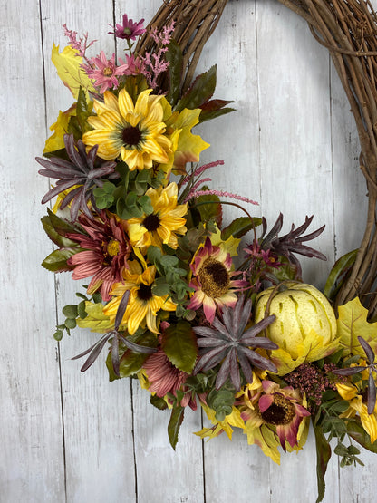 Fall wreath in mauve and yellow