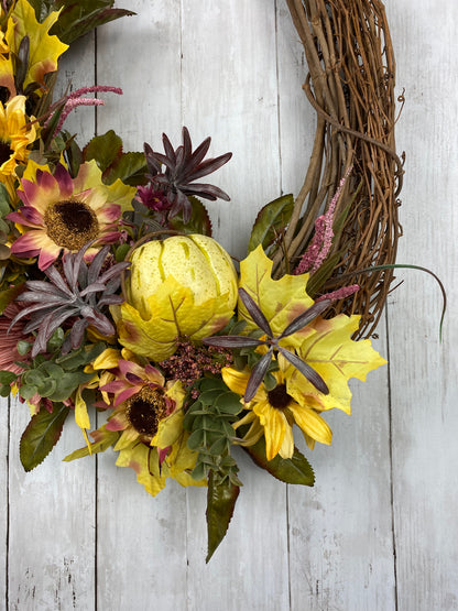 Fall wreath in mauve and yellow
